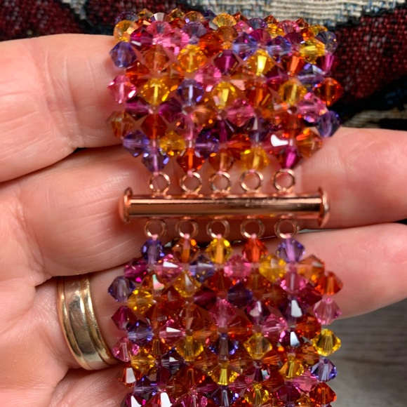 Handmade Swarovski “Heat” Hand Woven Bracelet Copper Clasp - Picture 2 of 8